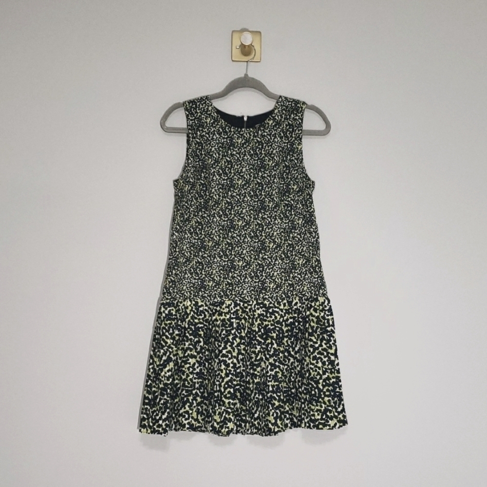 LOFT Animal Print Mini Dress 4 Black Blue Green Pleats Leopard Mobwife Office
